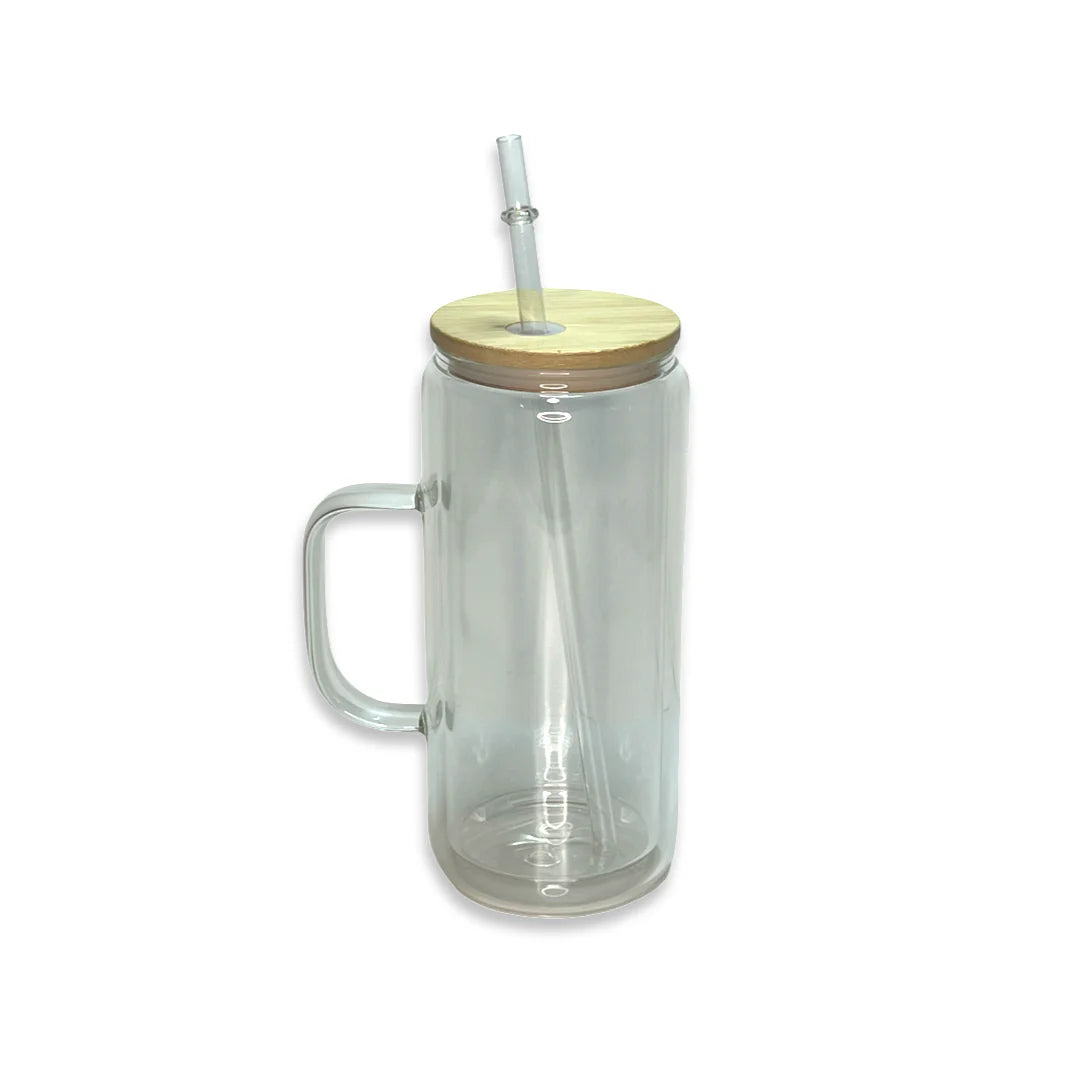 20oz Snow Globe Glass Tumbler with Handle and Bamboo lid