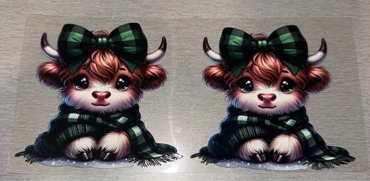 Cow Green Plaid Bow