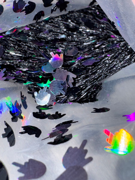 Middle Finger Black - Shaped Glitter