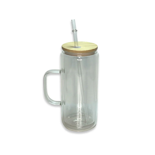 20oz Snow Globe Glass Tumbler with Handle and Bamboo lid